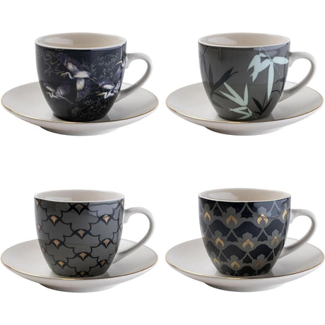 Heron Design Tea Cup& Saucers Set of 4 - Home Deco London