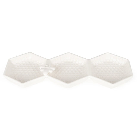 Hexagonal Ceramic Dip Dish with Embossed Bee Design - Home Deco London