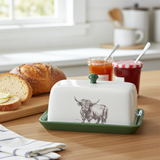 Highland Cow Ceramic Butter Dish with Lid Green Butter Dish - Home Deco London