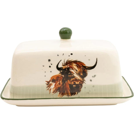 Highland Cow Ceramic Butter Dish with Lid Multi Coloured - Home Deco London