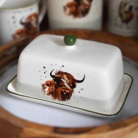 Highland Cow Ceramic Butter Dish with Lid Multi Coloured - Home Deco London
