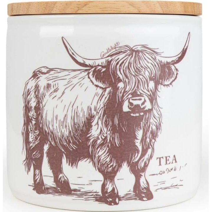 White Ceramic Kitchen Containers - Highland Cow themed canisters made of durable ceramic, perfect for organizing kitchen essentials.
