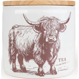 White Ceramic Kitchen Containers - Highland Cow themed canisters made of durable ceramic, perfect for organizing kitchen essentials.