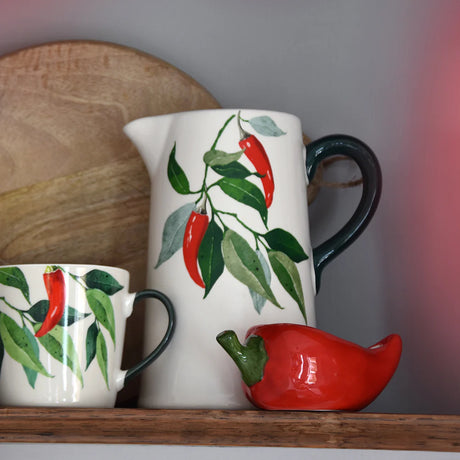 Large Ceramic Pitcher with Hand-Painted Chilli Design - Home Deco London