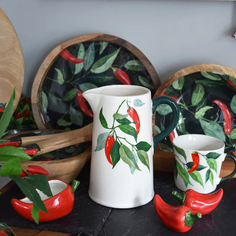 Large Ceramic Pitcher with Hand-Painted Chilli Design - Home Deco London