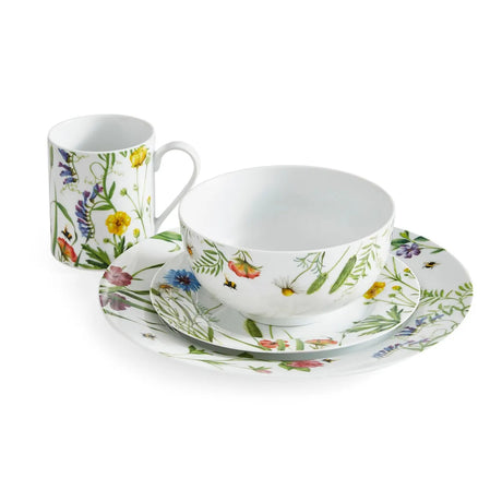 Home 16 Piece Set, Bumble Bee dinner set featuring a colourful salad plate with bumble bee artwork.