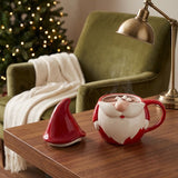 Santa Gnome Ceramic Mug with Lid, Red