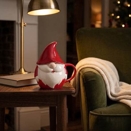 Santa Gnome Ceramic Mug with Lid, Red