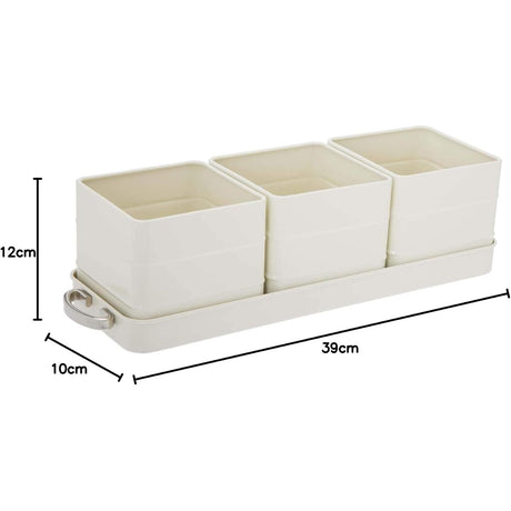 KitchenCraft Living Nostalgia Indoor Herb Pots and Tray Set Cream - Home Deco London