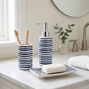 Jeff Banks Bathroom Set Stripes Blue - Home Deco London