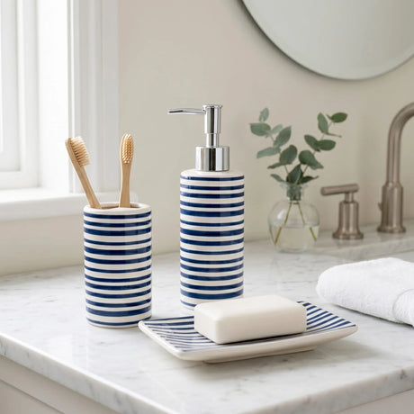 Jeff Banks Bathroom Set Stripes Blue - Home Deco London