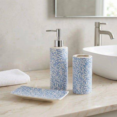 Jeff Banks Ceramic Bathroom Set Leafy Trellis Blue - Home Deco London