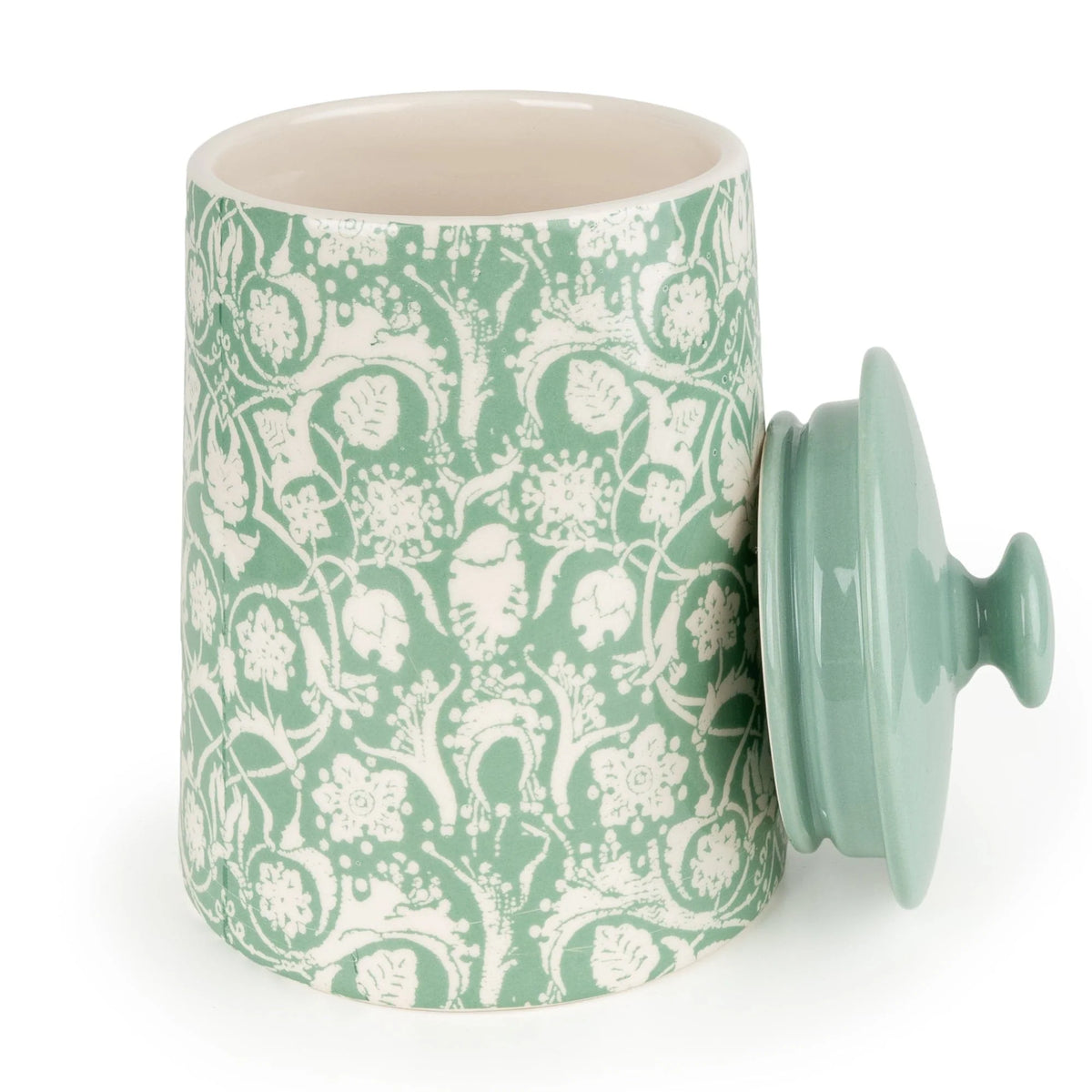 Jeff Banks Ceramic Kitchen Storage Jar Jacquard Design in Sage Green - Home Deco London