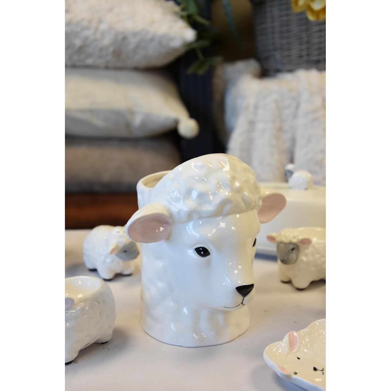 Julia Sheep Ceramic White Utensil Holder - Home Deco London
