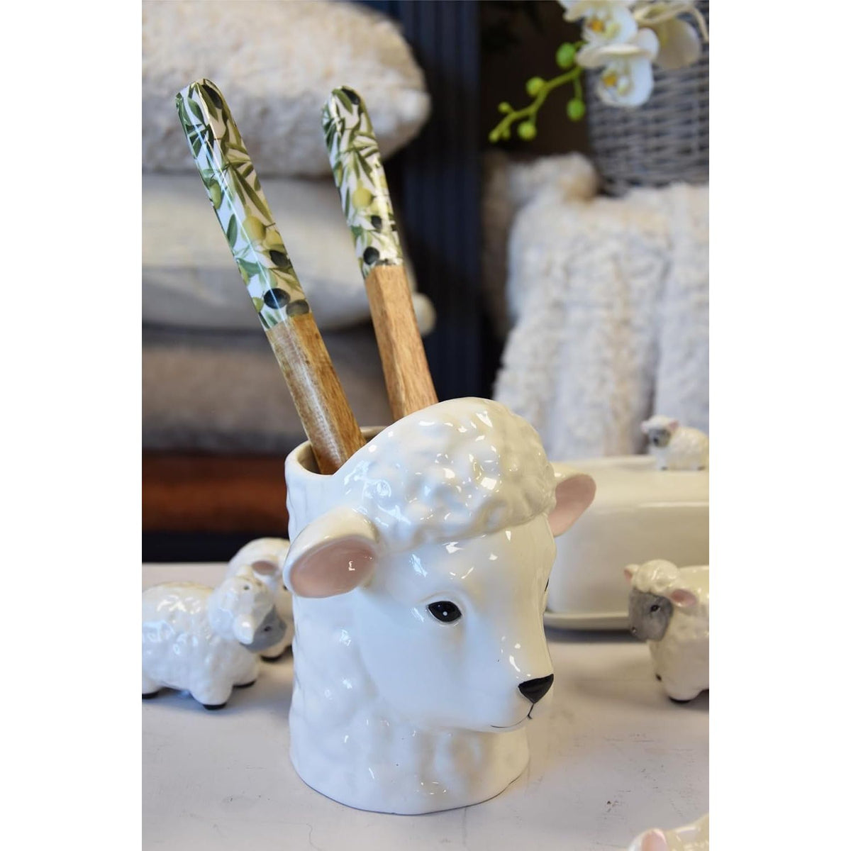 Julia Sheep Ceramic White Utensil Holder - Home Deco London
