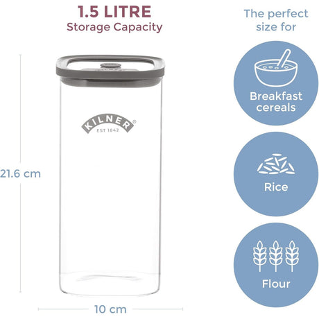 Kilner Fresh Tall Storage Square Jar 1.5 Litre - Home Deco London