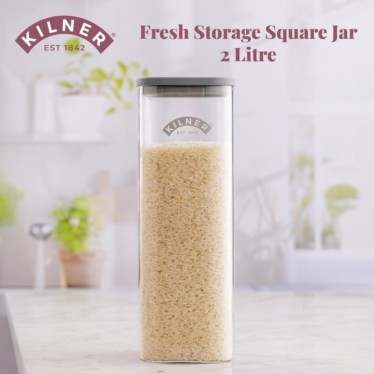 Kilner Fresh Tall Storage Square Jar 2 Litre - Home Deco London