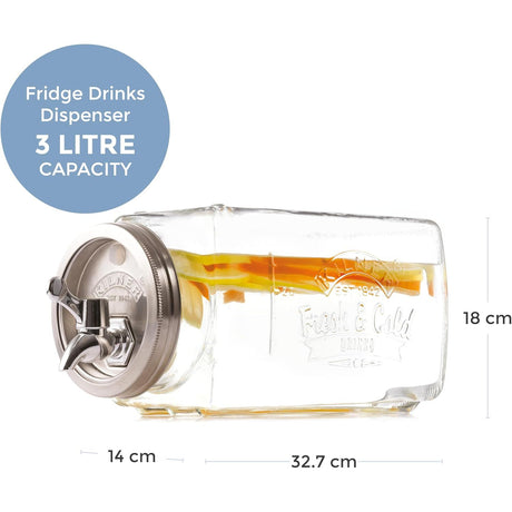 Kilner® 3 Litre Glass Fridge Drinks Dispenser - Home Deco London