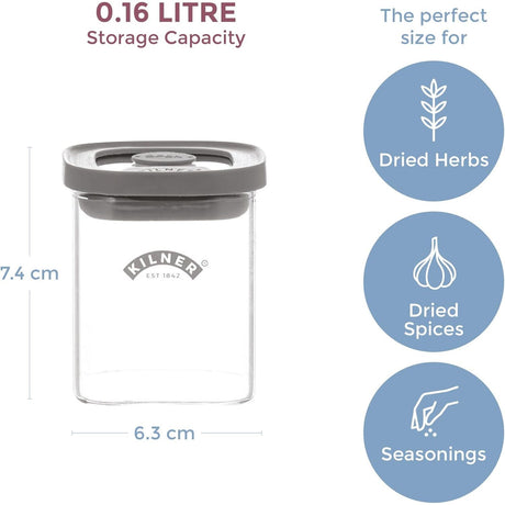 Kilner Fresh Glass Spice Jars Set of 4 x 160ml with Vacuum Seal Lids - Home Deco London