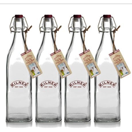 Kilner Clip Top Square Bottle 1 Litre Pack of 4 - Home Deco London