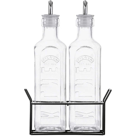 Kilner Set Of 2 Oil Bottles & Metal Rack 0.6 Litre - Home Deco London