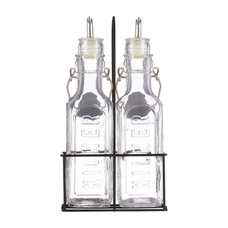 Kilner Set Of 2 Oil Bottles & Metal Rack 0.3 Litre - Home Deco London