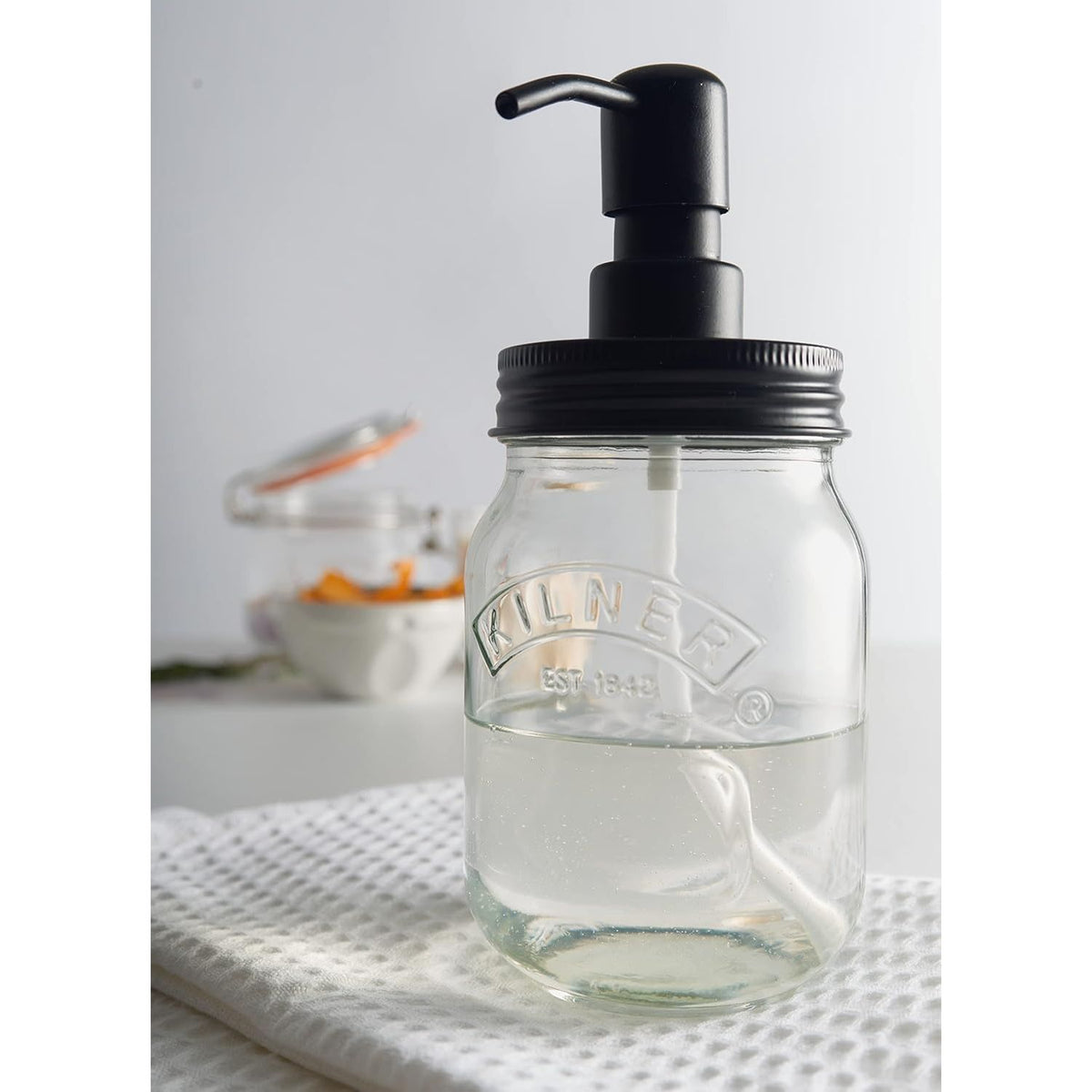 Kilner Liquid Soap & Lotion Dispenser 500ml Glass Jar with Stainless Steel Pump - Home Deco London