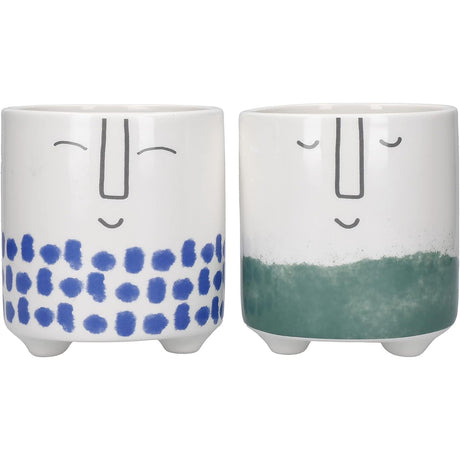 KitchenCraft Set of 2 Indoor Plant Pots Smiley Face Designs - Home Deco London