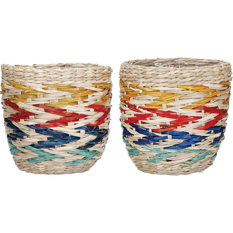 KitchenCraft Set of 2 Woven Seagrass Baskets Indoor Plant Pots - Home Deco London