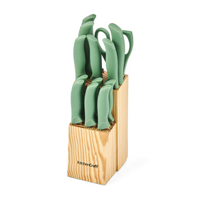 KitchenCraft 14pc Kitchen Knife Block Set with 7 Knives Green - Home Deco London