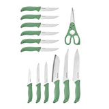 KitchenCraft 14pc Kitchen Knife Block Set with 7 Knives Green - Home Deco London