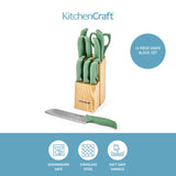 KitchenCraft 14pc Kitchen Knife Block Set with 7 Knives Green - Home Deco London