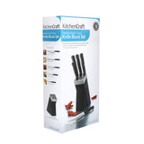 KitchenCraft 5 Piece Knife Set Black With Stylish Block - Home Deco London