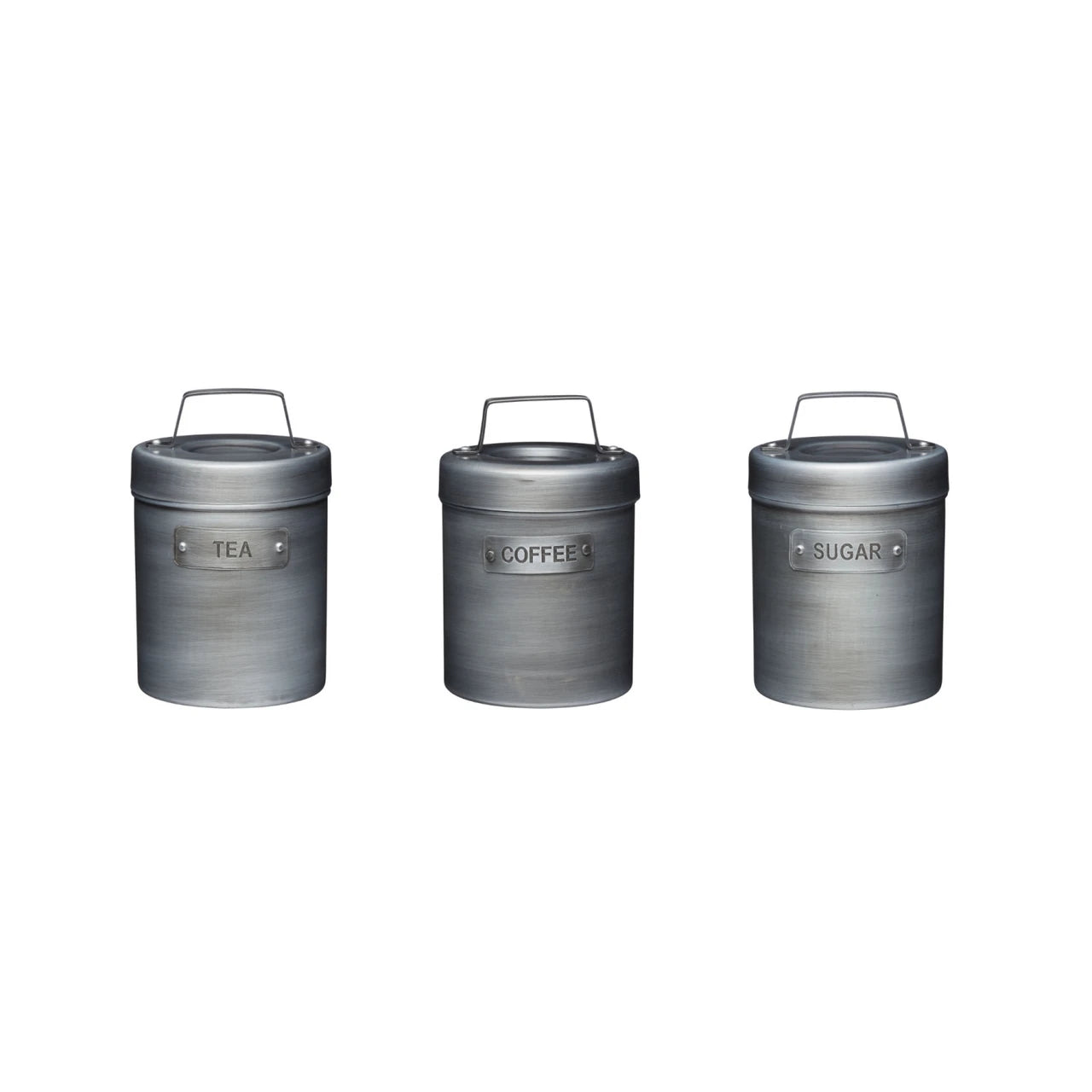 Industrial Kitchen Tea, Coffee and Sugar Canisters in Gift Box, Vintage-Style Metal