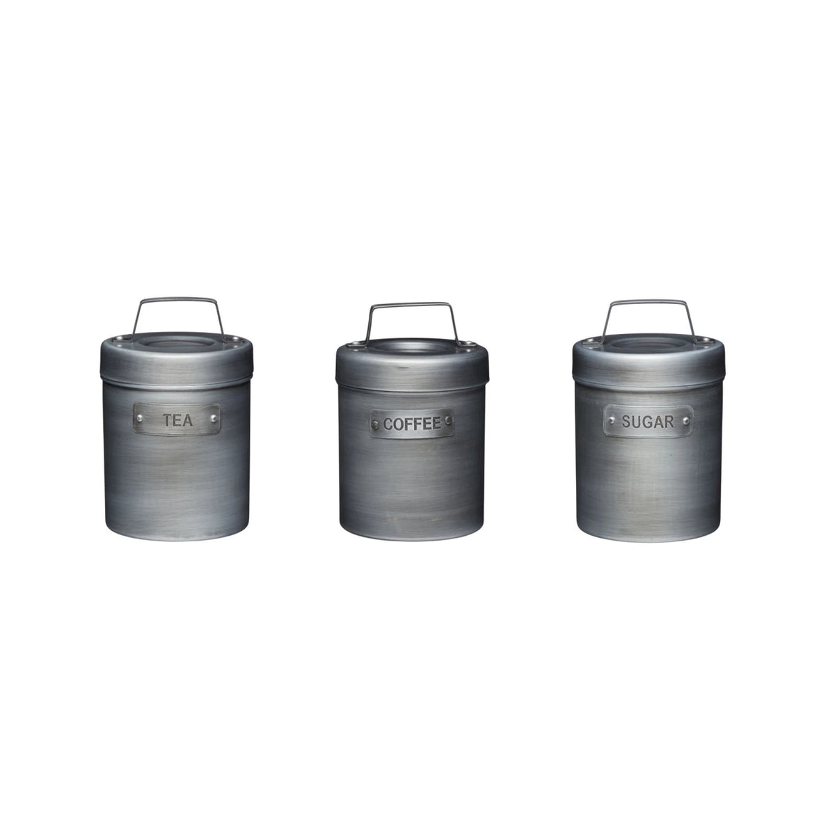 Industrial Kitchen Tea, Coffee and Sugar Canisters in Gift Box, Vintage-Style Metal