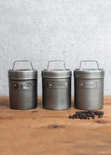 Industrial Kitchen Tea, Coffee and Sugar Canisters in Gift Box, Vintage-Style Metal
