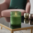 Olive Green LED Candle in Embossed Glass - 10cm - Home Deco London