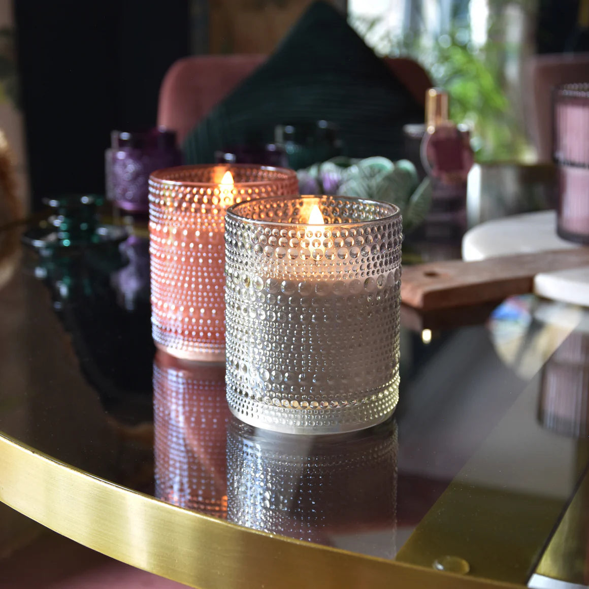 Smokey Black LED Candle in Embossed Glass - 10cm - Home Deco London