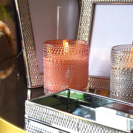 Terracotta LED Candle in Embossed Glass - 10cm - Home Deco London
