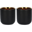 La Cafetière Double Walled Ceramic Espresso Mugs in matte black with gold interiors, perfect for serving espresso in style.