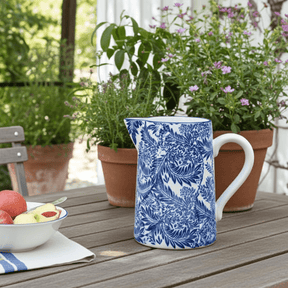 Large Blue Floral Ceramic Pitcher 23cm Jug - Home Deco London