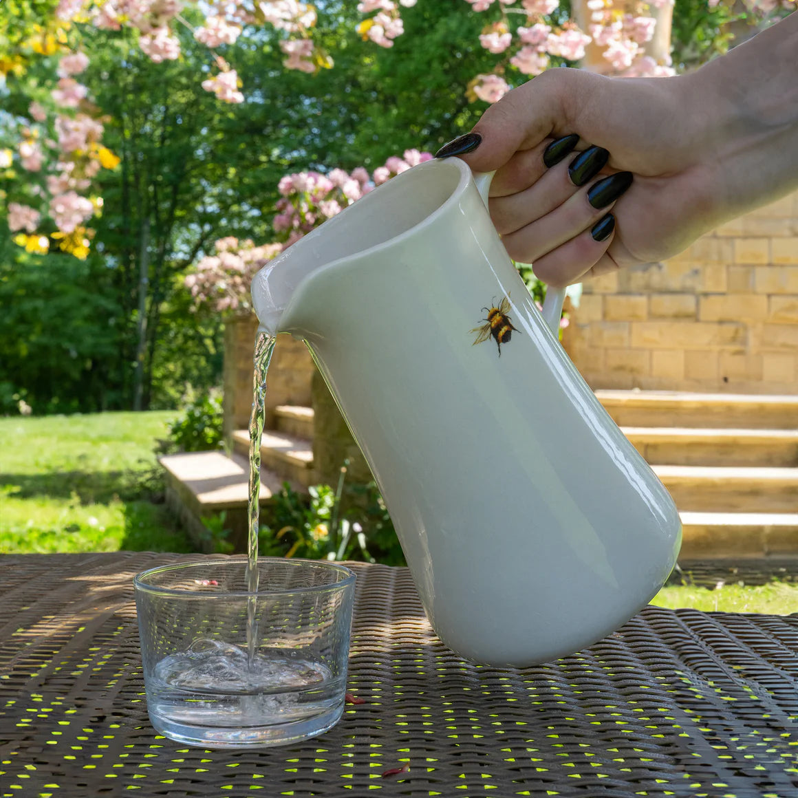 Large Decorative Ceramic Jug with Bee Design White - Home Deco London