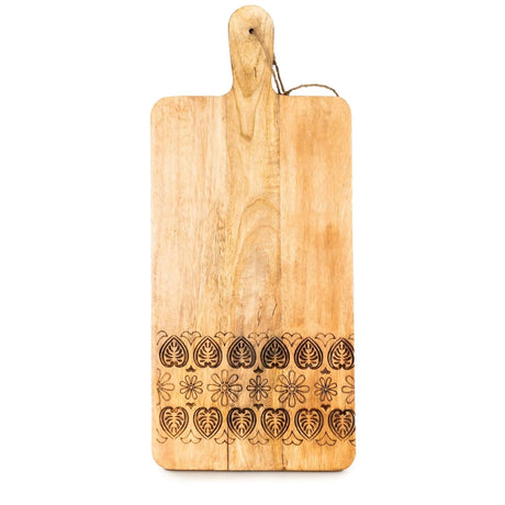 Large Mango Wood Serving Board with Decorative Floral Pattern - Home Deco London