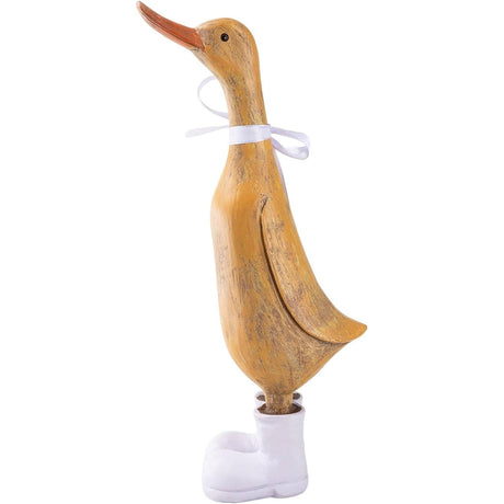 Rosie Large Oak Decorative Duck With Lilac Wellies - Home Deco London