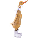 Rosie Large Oak Decorative Duck With Lilac Wellies - Home Deco London