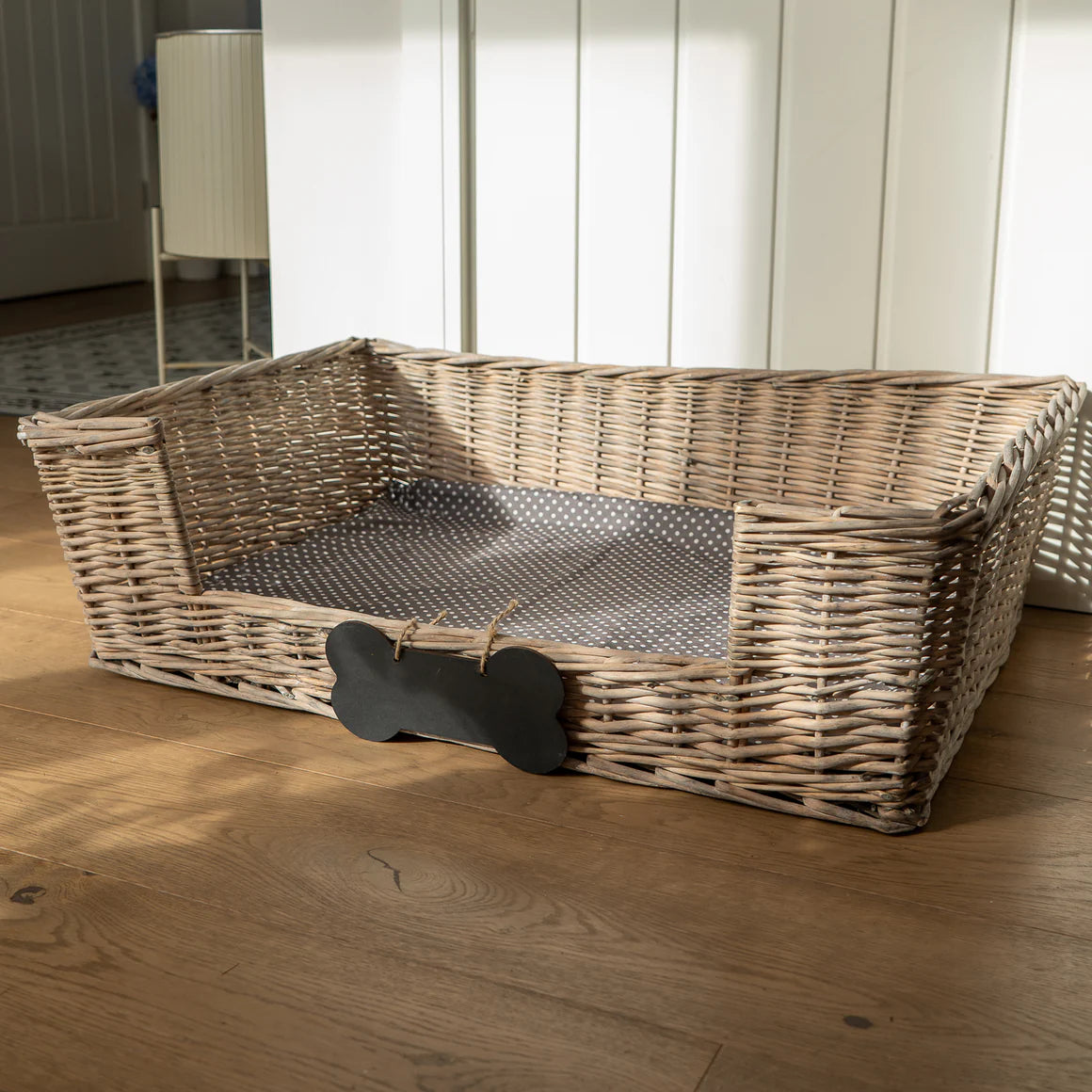 Large Dog Basket With Padded Bed - Grey, perfect for comfort and relaxation for your furry friend.