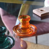 Amber Glass Candlestick 10cm - Home Deco London