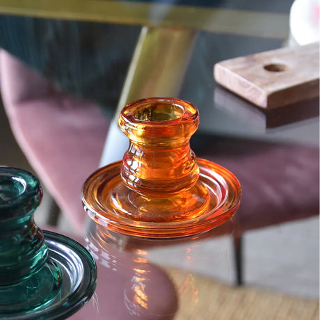 Amber Glass Candlestick 10cm - Home Deco London