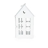 Side view of the 24cm Town House Lantern in White, a decorative metal lantern featuring heart-shaped cut out and elegant window panes.