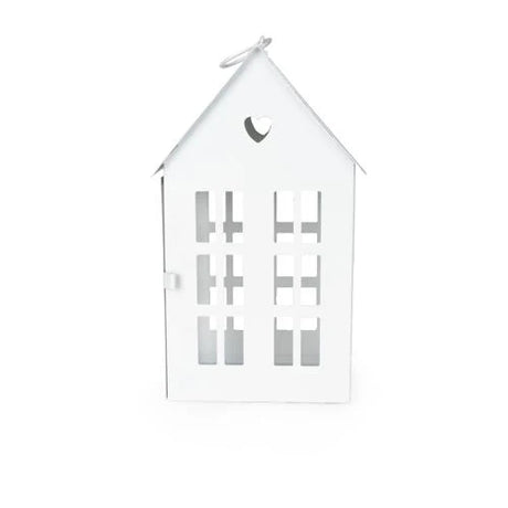 24cm White Decorative Metal Lantern with Heart Cut Out - Elegant Home Decor Accent - Home Deco London